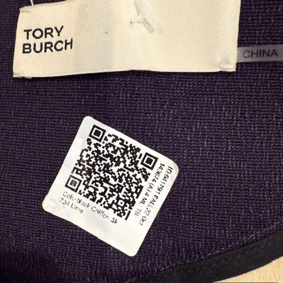 Tory Burch Colorblock Chiffon Skirt Lime with Silver Metallic Detail Size 4 - Picture 7 of 14